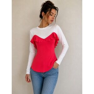Dondup White Pink Colorblock Ruffle Top Size S Romantic Balletcore Italian Chic
